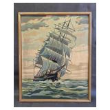 vintage 'Ship at Sea' paint-by-number painting