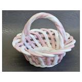 Miniature Porcelain Woven Pink and White Basket