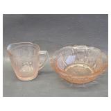 vintage pink creamer and saucer - saucer chipped