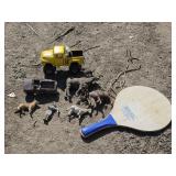 tootsie toy truck, plastic toy animals, etc -as is