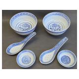 Chinese 'rice grain' porcelain bowls & spoons