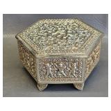 vintage metal hexagonal trinket box-as is