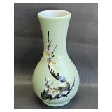 hand-painted celadon green ceramic bud vase