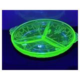 vintage Depression glass divided relish tray-glows
