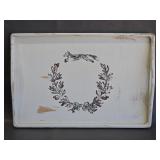 rustic wooden serving tray w/wreath graphic