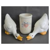 vintage ceramic geese figurines & planter/vase