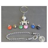 fitness-themed keyring, charms & bracelet