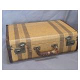 vintage striped tweed suitcase - as is