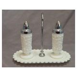 Westmoreland Milk Glass Salt/Pepper Shakers w/Tray