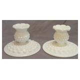 Fenton Milk Glass Hobnail Candlestick Holders