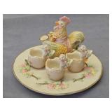 miniature resin hen & chicks tea set