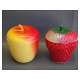 Hazel Atlas apple & strawberry milk glass jam jars