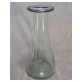 hand-blown clear glass vase w/cobalt blue rim