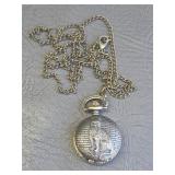 bronze-toned embossed cat pocket watch