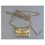 vintage brass purse necklace
