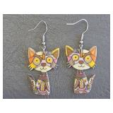 Acrylic Patchwork Cute Cat Ear Rings