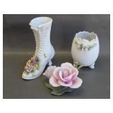 Lefton China porcelain boot, vase, flower-as is