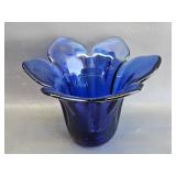 Hand Blown Art Glass Cobalt Blue Flower Vase