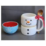 St. Nicholas Squareï¿½ snowman mug, spoon, bowl