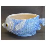 blue ceramic fish planter-tail fin chipped
