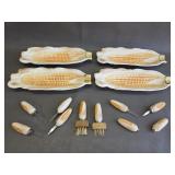 vintage ceramic corn on the cob serving set-as is