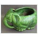 green ceramic elephant planter-chipped-see pics