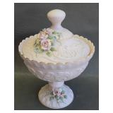 vintage Lefton pink bisque porcelain compote-as is
