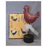 ceramic trivet & rustic red rooster figurine