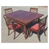 Antique dark-finish wood dining  table w/4 chairs