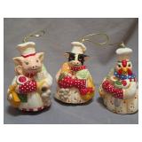 ceramic farm animal chef kitchen bell ornaments