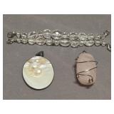 mother-of-pearl oyster shell & rose quartz pendant