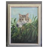original framed cat oil painting by Pat Pearl