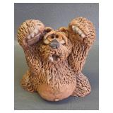 Vintage Hand Sculpted Clay Brown Bear Figurine