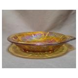 Amber Carnival Glass Divided Relish and Candy Dish