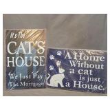 cat-themed novelty metal wall signs