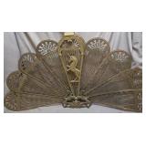 Vintage Brass Unicorn Fireplace Peacock Screen