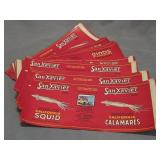 stack of SanXavier brand California Squid labels