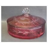 vintage ruby red flashed glass divided candy dish