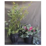 Faux foliage in metal containers