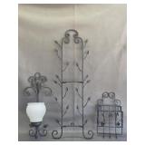 metal plate rack, mail/key basket, candle holder