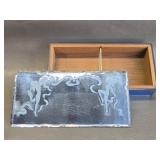 rectangular mirrored blue etched glass trinket box