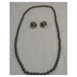 polished hematite bead necklace & earring set