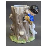 Vintage Tree Stump Planter w/boy & dog