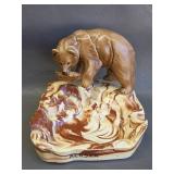 ceramic grizzly bear fishing ashtray - repaired