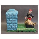 Vintage cast iron mechanical coin 'Artillery Bank'