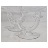 Vintage Clear Glass 2-Light Candlestick Holders