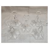 5 Vintage Crystal Hexagonal Taper Candle Holders