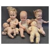 five vintage rubber and plastic baby dolls-as is
