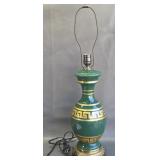 Greek key geometric band emerald-green table lamp