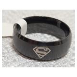Superman logo black band ring size 9